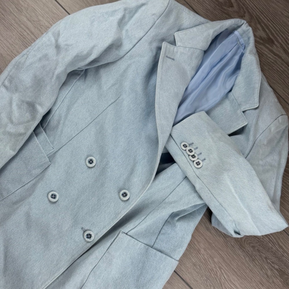 Officine Generale Womens Mathilde Double Breasted Blazer Light Blue 38